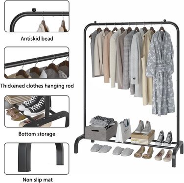 MOYIPIN Metal Clothes Rack, Single Rod Portable Clothes Hanger Rack for Hanging Clothes, Clothes Rack for Bedroom, Balcony 110.5 cm, White (Black)
