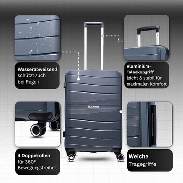 Чемодан Leon Koffer Groß 94 літрів з TSA замком - валіза, ролер, валіза для подорожей, жорсткий корпус (сірий, L)