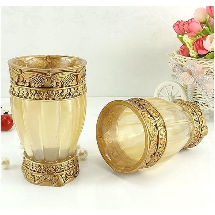 Набір аксесуарів для ванної кімнати LUNT Vintage в стилі ретро, 5 предметів: дозатор для мила, тримач для зубних щіток, чашка та мильниця, чорний (золотий)