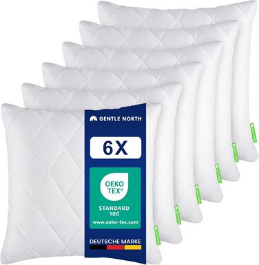 Комплект подушок Gentle North 50x50 см, 6 шт – декоративні та спальні подушки з замком, білі, Оеко-текс, пральні, для ліжка, дивану, софи