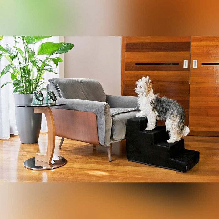 Сходинка для собак та котів, 40 см, 4 сходинки, велюр, чорний колір | Сходи для тварин на ліжко та в авто