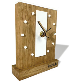 FLEXISTYLE Modern Stand Clock Small Made of Oak Wood Living Room Bathroom, Black/Oak, Black (Style 10)