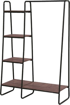 Iris Ohyama Clothes Rack with Wooden Shelves, 4 Levels, White, Modern Design, Robust Frame, Non-Slip, For Bedroom, Studio, Closet, Clothes & Shoes, Laundry Rack, Easy Assembly, (Black, 2 Shelves + Panels)