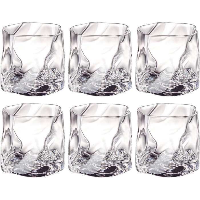 Набір склянок 6 шт. 200 мл - Кришталеві склянки для віскі з нерівномірною поверхнею - склянки для напоїв, кави, коктейлів, лонгдрінків, води, чаю, кави, соку - придатні для миття в посудомийній машині (прозорі)