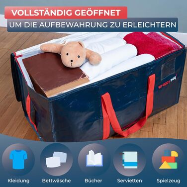 4-Pack Large Plastic Storage Bags – XXL Bags for Moving & Travel – Sturdy, thick & waterproof with reinforced handles – for clothing & bedding – 75 x 36 x 38 cm