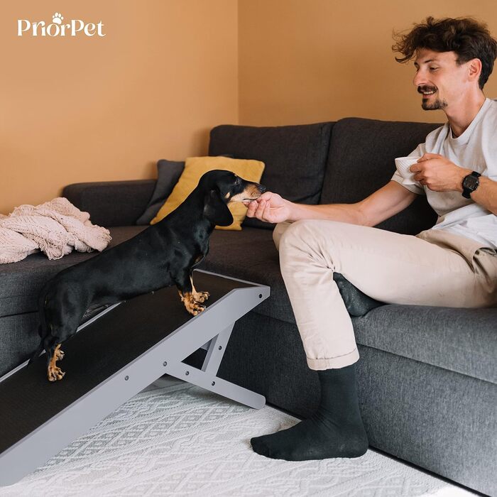 Рампа для собак Hunderampe - регульована, 18-53 см, для ліжка/софи, з берези, антиковзка, чорна/сіра