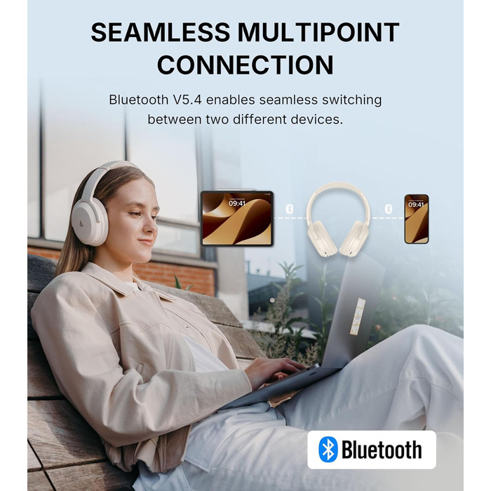 Edifier WH700NB Pro: Бездротові навушники з активним шумозаглушенням (-43dB), Hi-Res Audio, Bluetooth 5.4, AI-дзвінки, швидка зарядка, складні - (Кремовий)