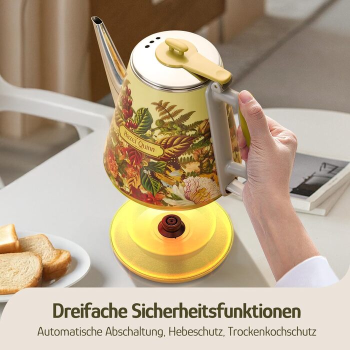 Hazel Quinn x Eduardo Recife Electric Kettle - 1 Liter, Retro Design, Stainless Steel, Fast Boiling, BPA-Free, Auto Shut-Off