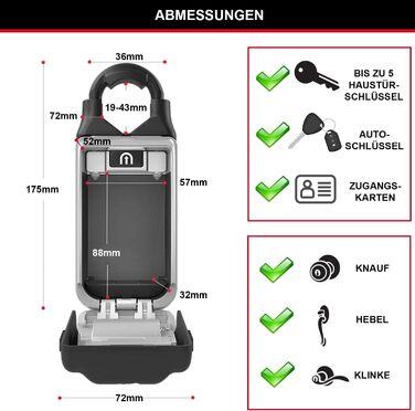 Сейф для ключів Master Lock з кріпленням на стіну, зовнішній, 12.6 x 7.2 x 5.2 см, з регульованим бугелем