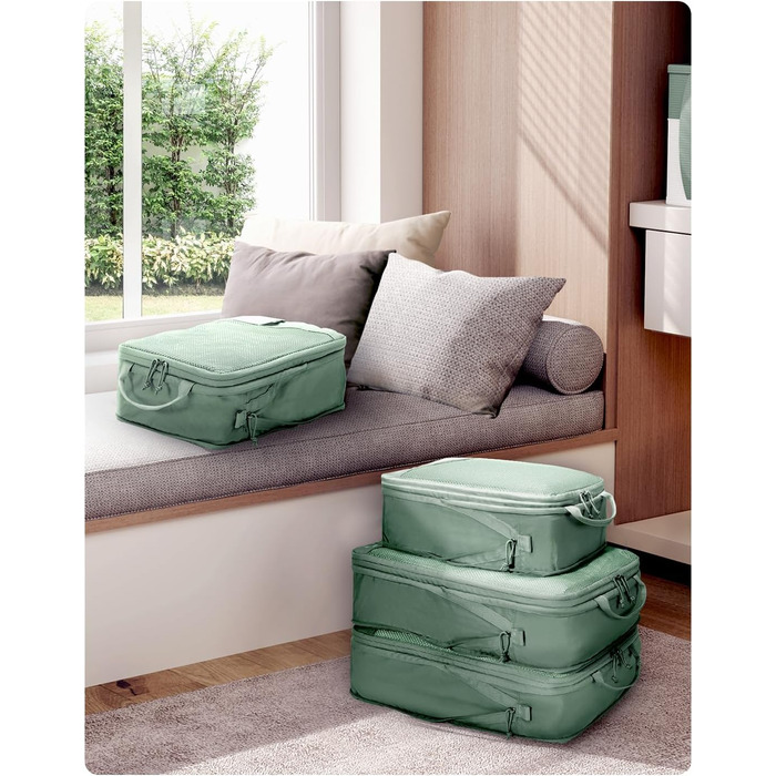 Органайзери для валізи ECOHUB (4 шт.) з мітками, набір еко-пакувальних кубиків з перероблених матеріалів, зелені