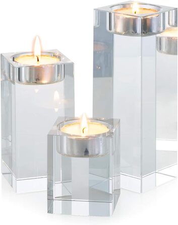 Sziqiqi 1-Set (3-piece) high-quality crystal glass candlestick set. Crystal candlesticks for romantic dinners, creative candlestick decorations for weddings, home decor, dining tables, and bars, space-saving.