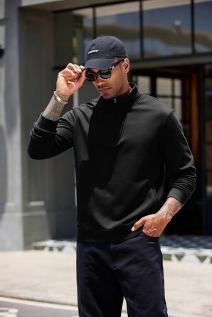 Світшот чоловічий PINSPARK з ¼ блискавкою, довгим рукавом, без капюшона, чорний, XL