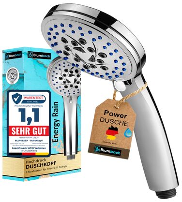 Насадка для душу Energy Rain з 9 режимами, високий тиск, економна вода, ручна лійка для душу, хром