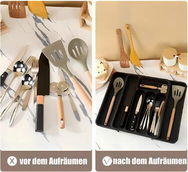 Органайзер для столових приборів в шухляду (28-47.5 см, XXL, чорний) - Розсувний лоток для ложок, виделок, ножів