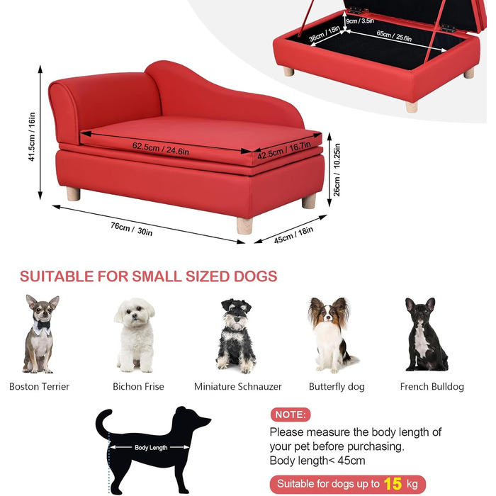 Софа для собак та котів Yoonnie Room з PU-шкіри з місцем для зберігання, дерев'яний каркас, подушки, ліжко для маленьких тварин, диван для цуценят та котів (Перловий білий)