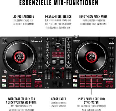 DJ контролер Numark NS4FX: 4 канали, Touch-Jogwheels, Pads, ефекти, Serato DJ Lite, чорний