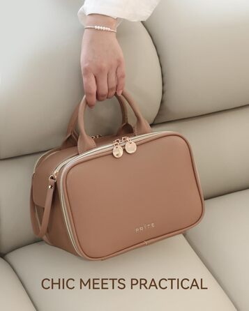 Косметичка для макіяжу велика містка з водонепроникним покриттям та ручкою (Колір: Коричневий, Комплект L-Full)