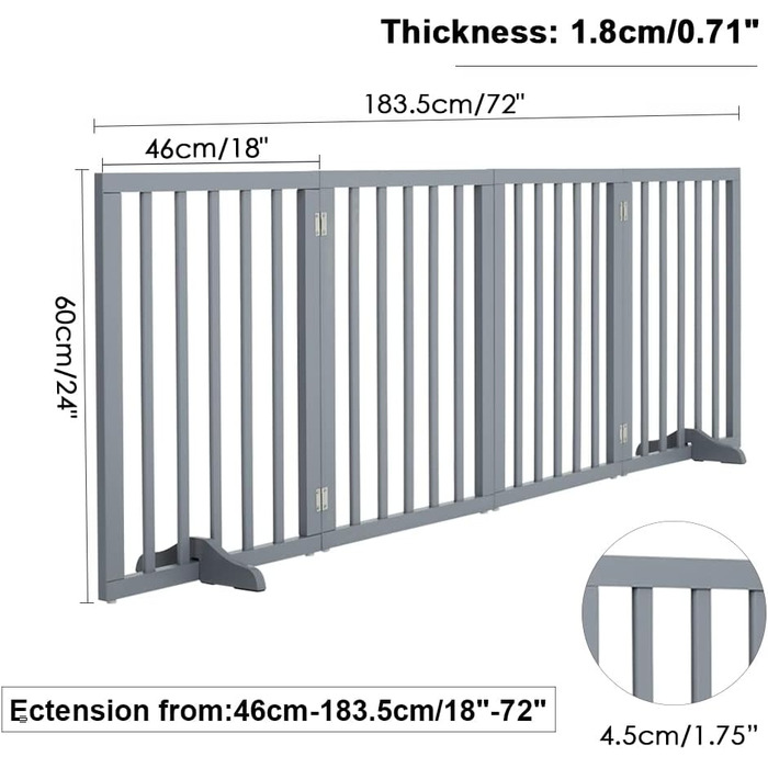 Захисний бар'єр для собак, дерев'яний, розкладний, без свердління, 4 панелі, 183x60 см, білий