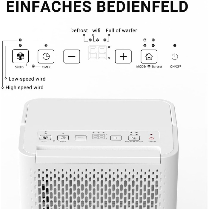 Зволожувач повітря Pasapair 12L - автоматичний осушувач для дому до 120 м³ з таймером, 3 режими, цифровий дисплей, шланг, захист від вологи та плісняви