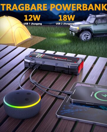 Powerbank для автомобіля Starthilfe UltraSafe 6000A: Портативний пусковий пристрій 12V з LED-підсвічуванням для бензинових та дизельних двигунів (до 8.0L/6.0L)