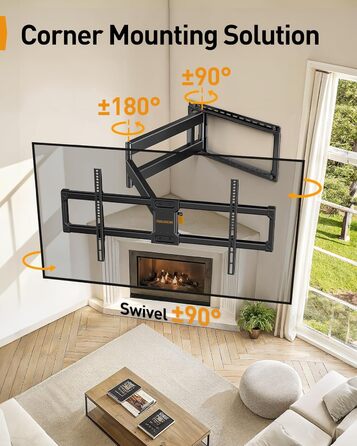 Кріплення для телевізора Perlegear: 42-90 дюймів, до 68 кг, подовжений кронштейн, повний рух, VESA 800x400 мм