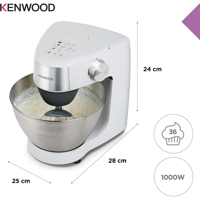 Кухонна машина Kenwood Prospero+ KHC29.A0SI, 1000 Вт, чаша зі сталі 4,3 л, з вінчиком, К-міксером, гаком для тіста та захисним екраном, біла