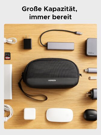 UGREEN Cable Bag Tech EDC Pouch, Cable Organizer Bag, Travel Essentials Cable Bag Organizer, Waterproof, Internal Zippered Layers, For Power Bank, Charger, Adapter, Cables, HDD