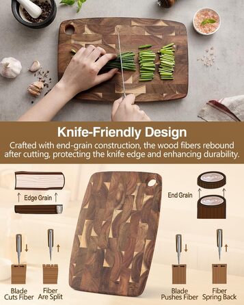XINZUO 33 * 22 * 1.9cm Acacia Wood Brainwood Cutting Board, Double-Sided, Wooden Board Kitchen Chopping Boards, Serving Board, Bread & Snack Board, Breakfast Board for Bread, Cheese, Meat, Vegetables