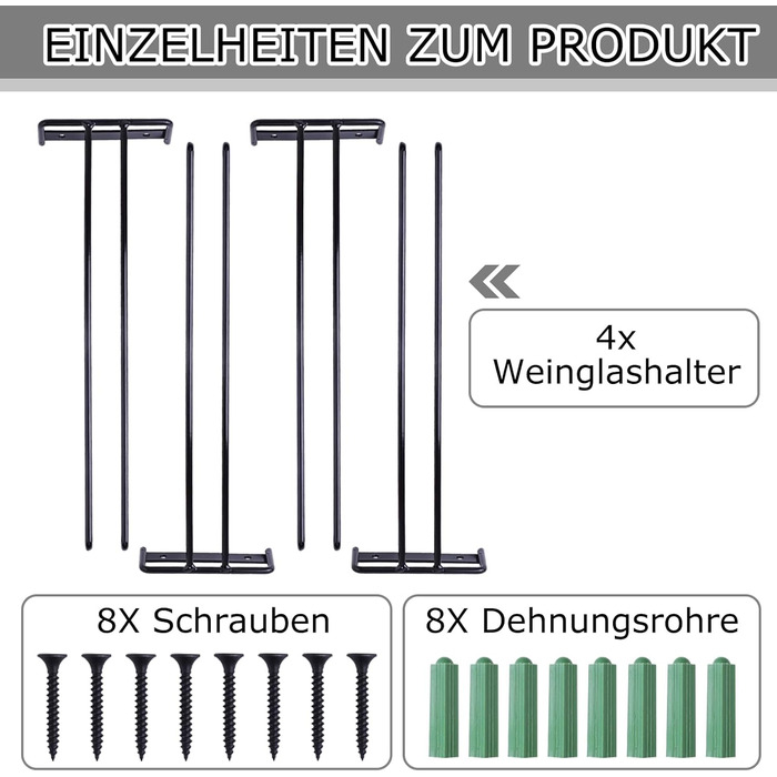 Підставка для келихів вина Jiplomn (4 шт.) - органайзер для підвішування під шафу, металева, для кухні, бару та декору