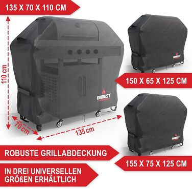 Чохол для гриля ONBEST 135x70x110 см, водонепроникний, 600D Оксфорд, вентиляція, захист від пилу та дощу, для вуличного гриля