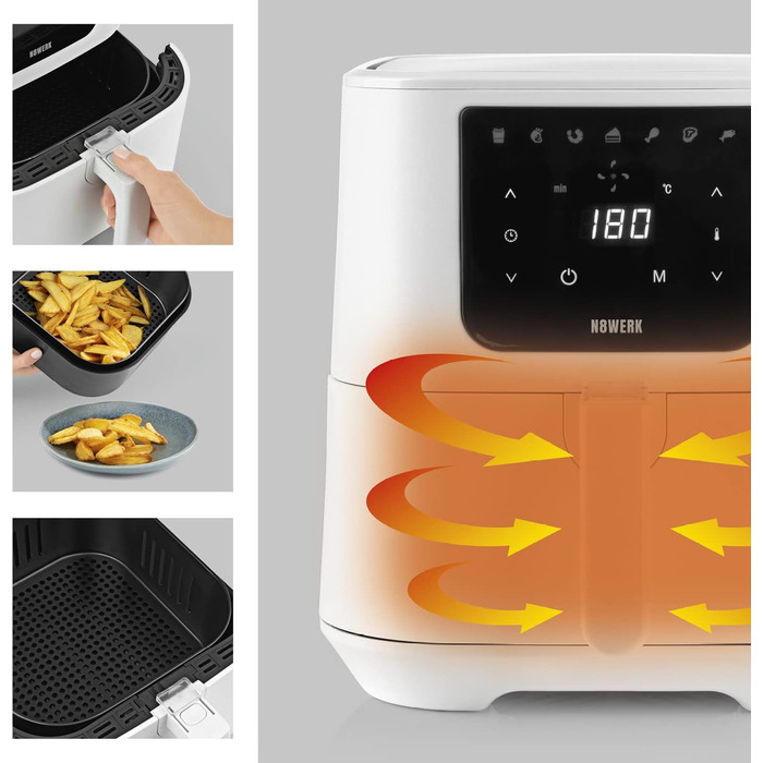 Фритюрниця-конвекційна піч Heißluftfritteuse Midnight Edition 5.5 л, білий колір, 1800 Вт, 7 програм, цифровий дисплей