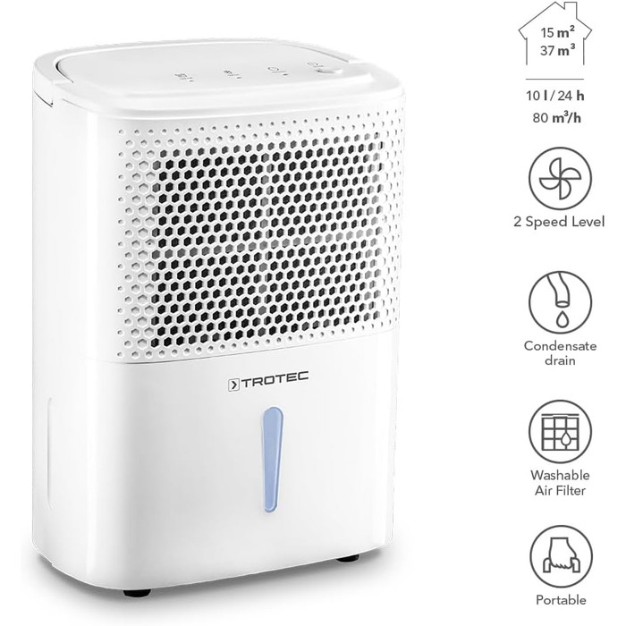 Електричний осушувач повітря Trotec TTK 26 E – продуктивність 10 л/день – площа 15 м² / 37 м³ – з автовимкненням