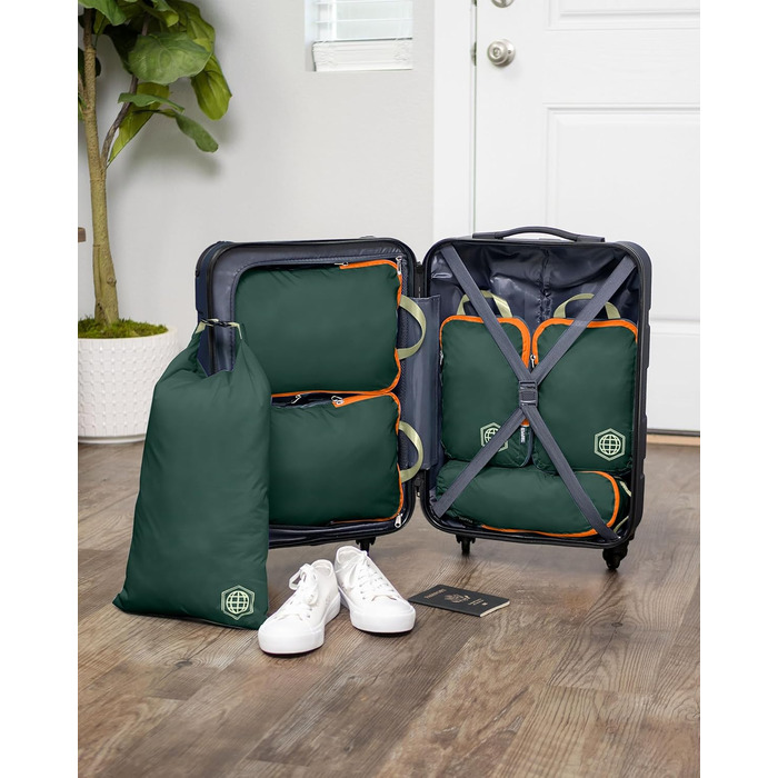 Набір кубиків для пакування TRIPPED Travel Gear: Органайзери для багажу з подвійним замком, компресія, білий, зелений (зелений/помаранчевий, 6 шт.)