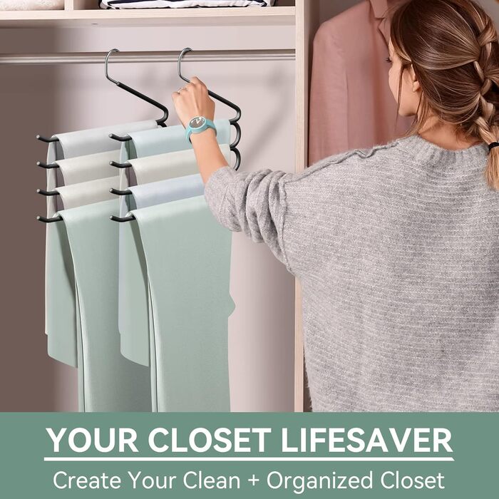 Набір вішалок для штанів, джинсів, краваток та шарфів, нержавіюча сталь, протиковзкі, 3 шт., чорний