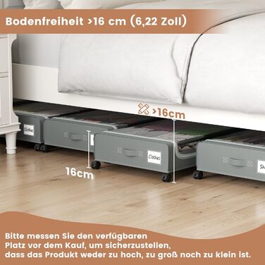 Коробки для зберігання під ліжко PHINOX з роликами, сірі, 2 шт (74x42x16 см) - коробки-органайзери для одягу, взуття, іграшок з прозорою кришкою