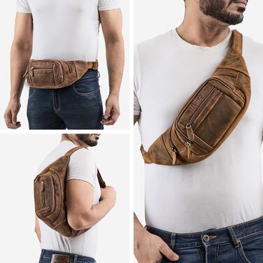 STILORD 'Dublin' чоловіча поясна сумка з натуральної шкіри велика, водовідштовхуюча, захист від крадіжки, багато відділень, XXL, для подорожей, активного відпочинку, фестивалів, колір: коричневий (Mittel - Braun)