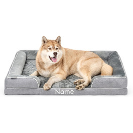 Ортопедичне ліжко для собак Lionto з піднятим бортиком, 97x71x17 см, міцне собаче ліжко з м'яким фланелевим наповнювачем, знімний та пральний чохол, неслизьке, для малих та великих собак + котів, сірий (L 122 x B 89 x H 20 см з іменним нанесенням)