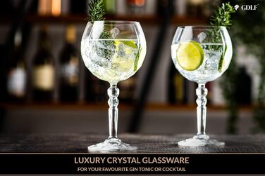 GDLF® Gin Glass Set made of high-quality crystal - Handcrafted - 2 Gin Tonic glasses & double-sided bar measure Black, Aperol spritz glasses, cocktail glasses, Made in Italy
