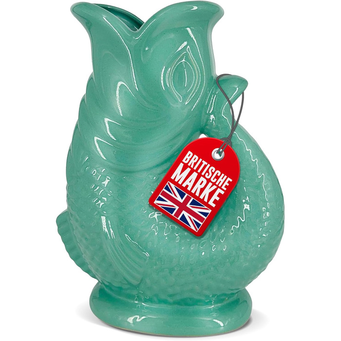 Bubble Jug Water Carafe Ceramic Pitcher in Fish Shape - 1.5 L, Sage Green - Fish Carafe with Glug Sound for Fun Pouring of Water, Wine & More - Bubble Jug Carafe Fish - Fish Pitcher