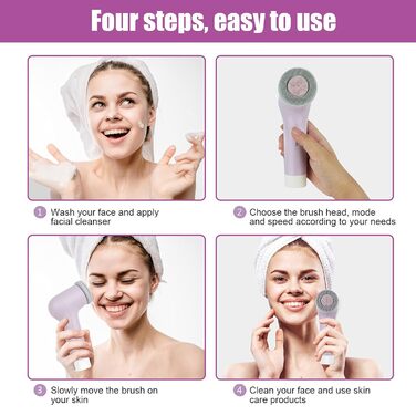 MyCarbon Electric Facial Cleansing Brush - IPX7 Waterproof, Rechargeable with USB Battery & 2x 360° Brush Heads for All Skin Types - Exfoliation & Deep Cleaning