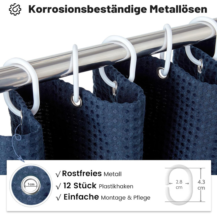 Шторка для душу BTTN, вафельна тканина, 180x200 см, антигрибкова, важка, водонепроникна, з 12 гачками, зелена, преміум-якість