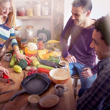 Чавунна квадратна гриль-сковорода Cuisinel з кришкою та лопаткою, 26.7 см, для всіх плит (індукція, газ, склокераміка)