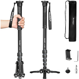 Штатив для камери Manbily A-222 з висувними ніжками з алюмінію, 5 секцій, до 170 см, 7 кг, для DSLR Canon/Sony/телефону (сірий/чорний)