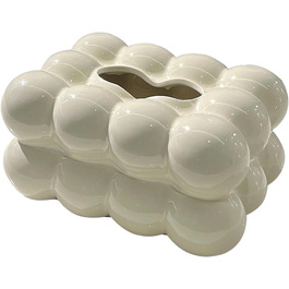 Folpus Cosmetic Tissue Box, Ceramic Tissue Box Lid, 18.5 x 13 x 9 cm, Tissue Box for Bathroom, Bedroom, Dresser, Car, Restaurant, Office, milky white