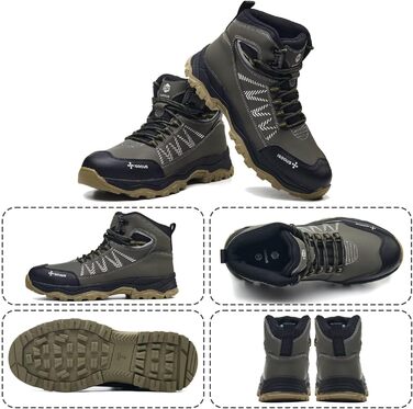 Черевики робочі чоловічі ISOOUS, високі, захисні, для жінок та чоловіків, легкі, зі сталевим підноском, антиковзаючі (43 EU, армійний зелений)