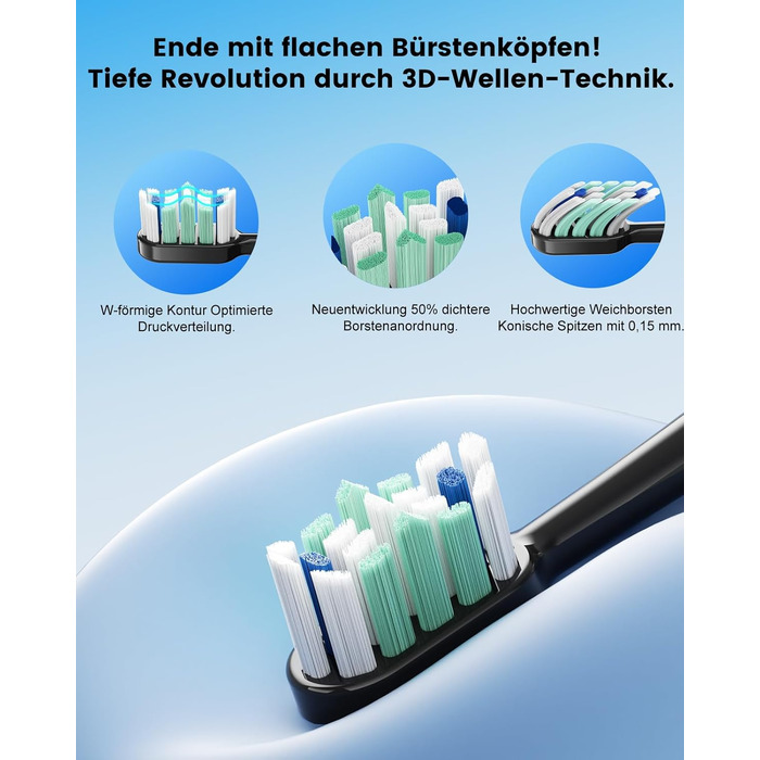 Електрична зубна щітка звукова 5 режимів, таймер 30с, відбілює зуби за 2 тижні, 8 змінних насадок, IPX7, чорний