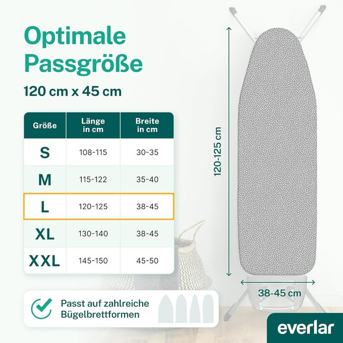 Everlar® Чехол для прасувальної дошки 120x40 см, Німеччина, OEKO-TEX® 100, м'який, для прасувальної станції (сірий з білими крапками)