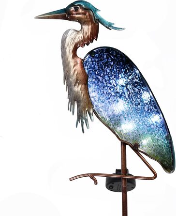 TERESA'S COLLECTIONS Solar Lamps for Outdoors, Outdoor Garden Decor, Grey Heron Garden Statue Solar Light for Outdoors, Metal and Glass Garden Light Waterproof Path Light, for Christmas Gifts