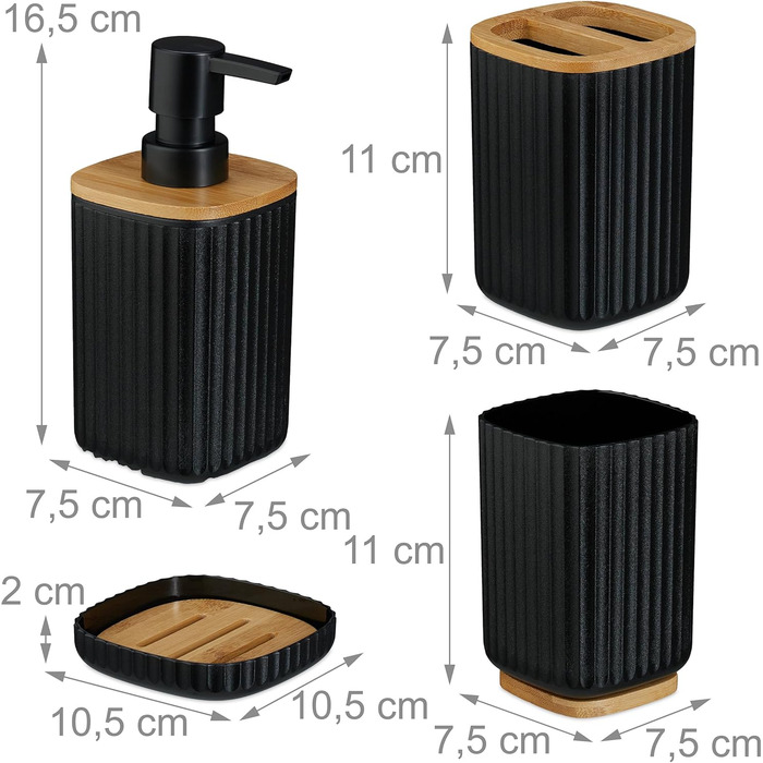 Набір для ванної кімнати Relaxdays, 6 предметів: аксесуари для ванної з пластику та бамбуку, повний набір, білий/натуральний (чорний/натуральний)