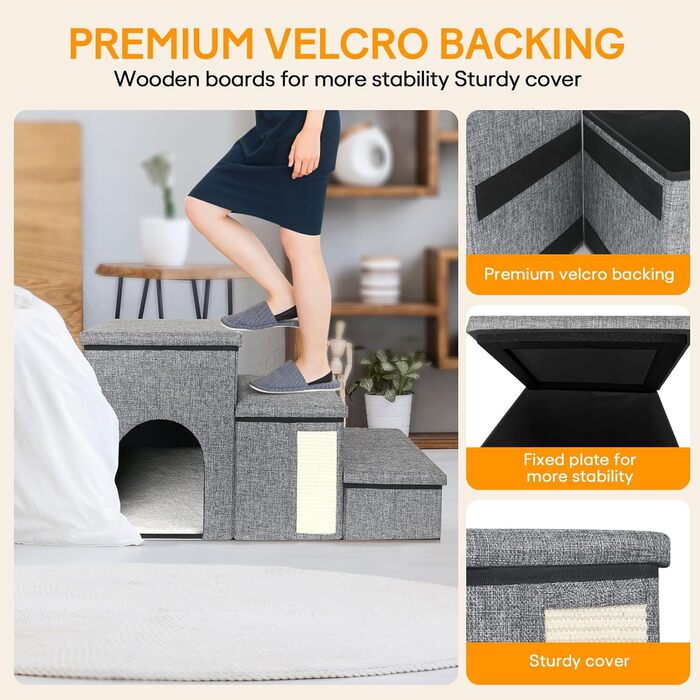 Сходинка для собак Petizer: складана, регульована висота, з коробкою для зберігання, для маленьких собак, кошенят та цуценят